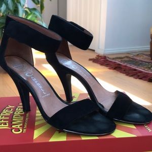 Jeffrey Campbell black suede ankle strap heel size 10